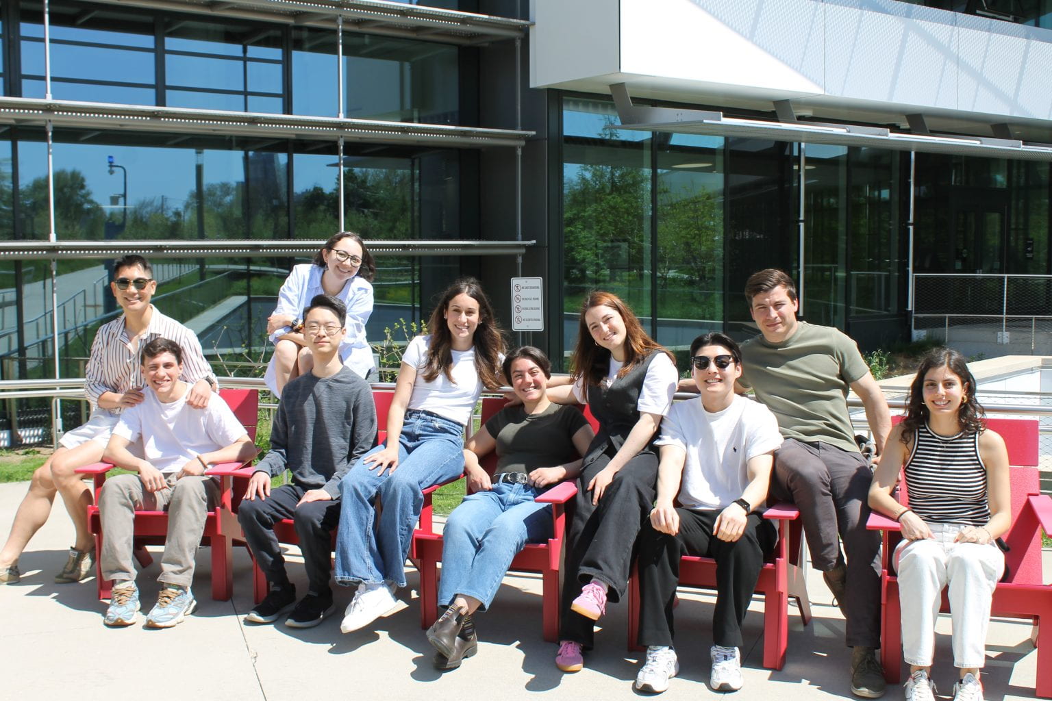 Members of the Slade Lab walking outdoors